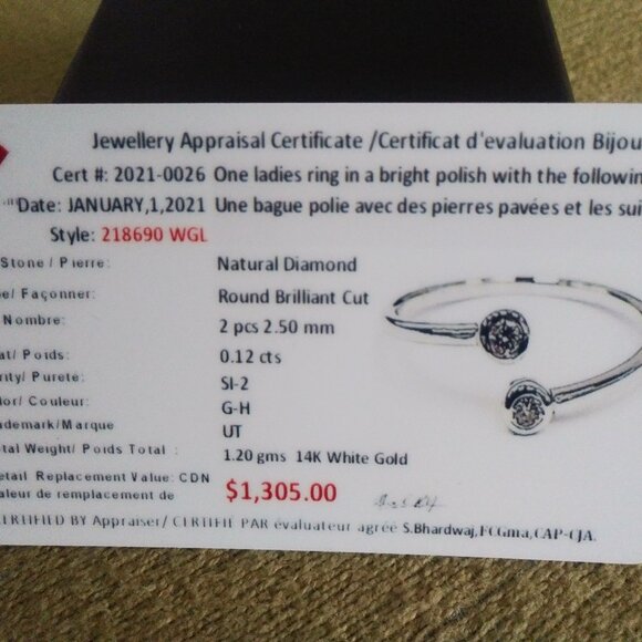 14K White Gold & Diamond Bypass Ring - Size 7 - Picture 3 of 5